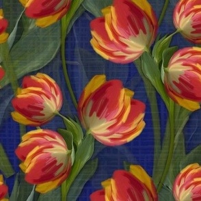 Contemporary High Fashion Bold Moody Floral Pattern, Bespoke Royal Blue Ruby Red Floral Wallpaper, Large Avant Garde Floral Arrangement, Opulent Botanical Print, Luxe Painterly Floral Pattern, Hand Painted Floral Oil Paint Texture, Modern Floral Tulips