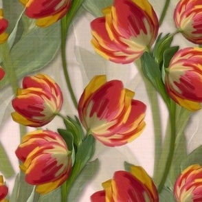 Vibrant Multicolor Tulips, Whimsical Spring Floral Design, Blooming Spring Tulips, Modern Painterly Illustration, Cottagecore Floral, Modern Lush Green Foliage Vibrant Tulips, Farmhouse Cottage Decor, Red Yellow Orange Tulips, Whimsical Multicolor Tulips