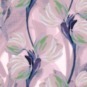 Painterly Spring Tulip Blooms, Whimsical Rose Quartz Flower Bouquet, Modern Botanical Design, Cottagecore Floral Illustration, Farmhouse Living Decor, Rose Pink Tulip Field, Fine Art Floral Wall Decor, Blooming Spring Meadow, Deep Purple Garden Landscape,