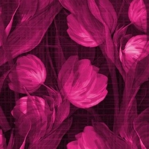 Magenta Pink Floral Luxe, Magenta Botanical Opulence, Modern Cerise Pink Blooms, Elegant Tulip Petals, Dramatic Modern Garden Botanical, Contemporary Blossom Florals, Leafy Luxury Botanical Fantasy, Glamorous Modern Foliage, Chic Floral Design, Dark Pink 