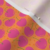cherries and tiny hearts - pink and orange - small