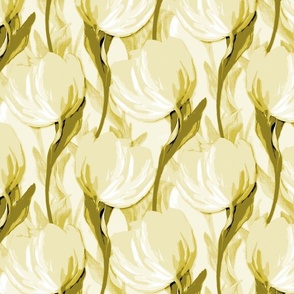 Creamy Vanilla Dancing Tulip Flowers, Tranquil Tulip Art Bouquet, Artistic Tulip Blooms, Painterly Tulip Petal Flora Patterns, Whimsical Floral Pattern, Contemporary Garden Meadow, Vibrant Botanical Springtime Colors, Modern Artichoke Green Botanic Luxury