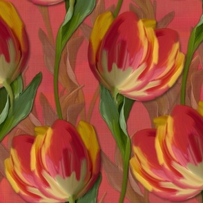 Bright Colorful Floral Decor, Majestic Tulip Field Scenery, Relaxing Tranquil Floral Design, Whimsical Spring Flower Painting, Modern Painterly Flower Petals, Cottagecore Floral Home Décor, Romantic Flower Illustration, Bright Artistic Brushstroke Tulips