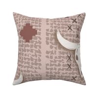 LARGE Cow Skull in Red Brown on textured hessian weave