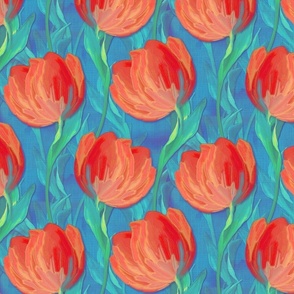 Dancing Party Tulip Balloons Floral, Happy Feel Good Celebration Flowers, Modern Colorful Fine Art Style, Vibrant Spring Floral Sketch, Artistic Botanical Illustration, Contemporary Bright Spring Flower Decoration, Scarlet Orange Red Azure Blue