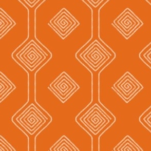 (S) Textured Boho Striped Geometric Checker in vibrant tangerine orange