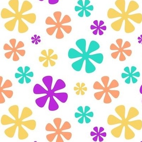 Small Retro Flowers Violet Yellow Peach Teal