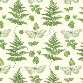 Ferns and Dragonflies Botanical Wallpaper or Fabric Design