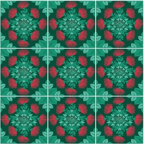 final-6" Holiday Red Lehua Quilt Block-evergreen