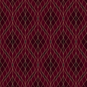 ART DECO BLOSSOMS VARIATION - REAL DARK RED TONES WITH GOLD LINES, MEDIUM SCALE
