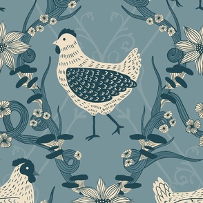 Whimsical Chicken Wallpaper - French Country - Large