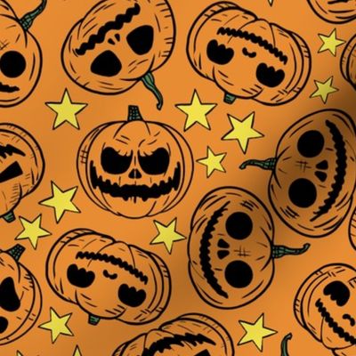 (Large) Retro Cartoon Style Halloween Pumpkins Orange Background