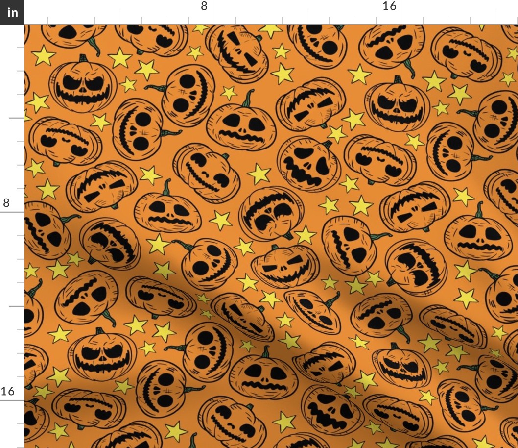 (Large) Retro Cartoon Style Halloween Pumpkins Orange Background