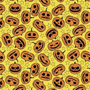 (Large) Retro Cartoon Style Halloween Pumpkins Yellow Background