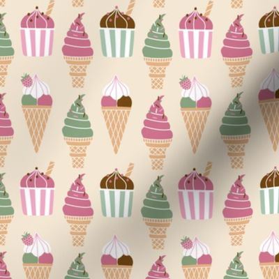 (S) Vintage ice cream cones and sundae Vanilla