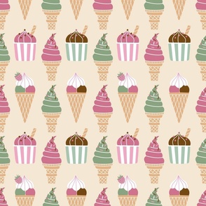 (M) Vintage ice cream cones and sundae Vanilla