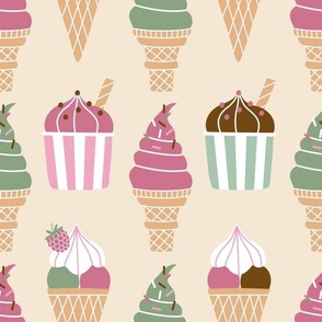 (L) Vintage ice cream cones and sundae Vanilla