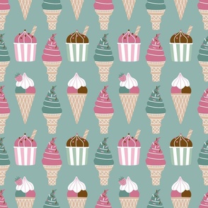 (M) Vintage ice cream cones and sundae Green