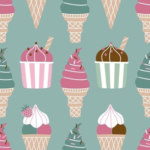 (L) Vintage ice cream cones and sundae Green