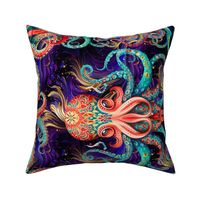 FAT QUARTER PANEL OCTOPUS TENTACLE 5 PSYCHEDELIC PURPLE GOLD FLWRHT
