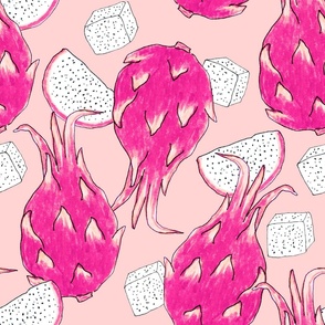 Dragonfruit on a light coral background