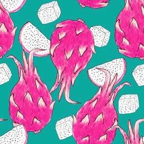 Dragonfruit on an emerald background