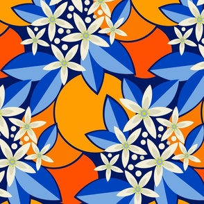 Orange Blossom Flower - Blue & Orange - Medium