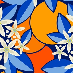 Orange Blossom Flower - Blue & Orange - Large