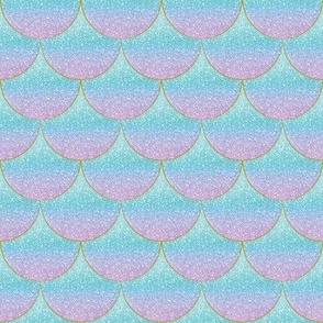 Glittery mermaid fish-scale pattern - gradient of mixed colors: turquoise, sky blue, shades of lavender, bronze, and pale blue