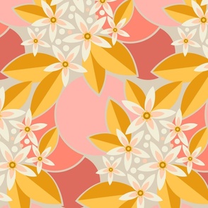 Orange Blossom Flower - Pink & Yellow - Medium