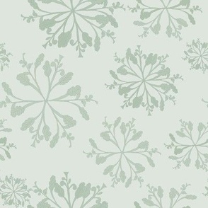 Leaves and stems in geometrical patterns, toile de jouy style in green