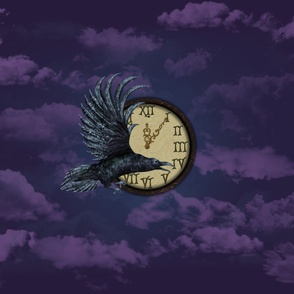 Gothic Metal Raven & Clock