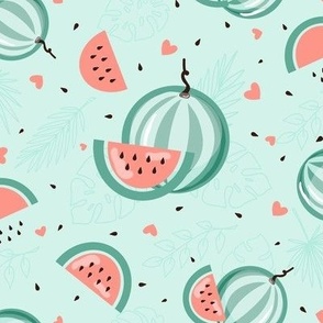 Pastel boho pattern with watermelons and hearts - medium scale