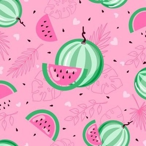 Juicy watermelons on a pink background - medium scale