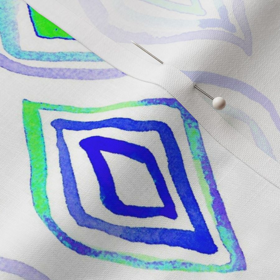 Whimsical geometric diamond shaped pattern in blue and green