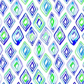 Whimsical geometric diamond shaped pattern in blue and green