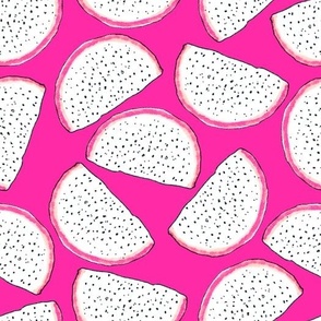 Dragonfruit slices on a pink background