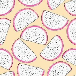 Dragonfruit slices on a light yellow background