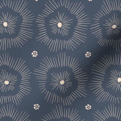 Sea flower marine design - beige on pastel dark blue background