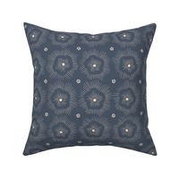 Sea flower marine design - beige on pastel dark blue background