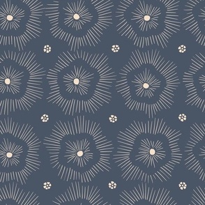 Sea flower marine design - beige on pastel dark blue background