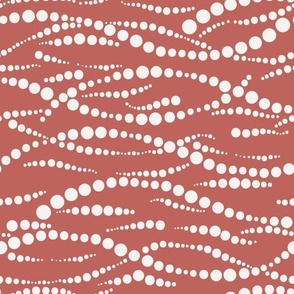 Dotted ocean wave lines horizontal - white on redwood red background