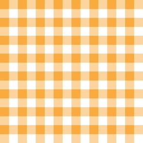 Gingham apricot half inch vichy checks, plaid, cottagecore, country, traditional, white, orange