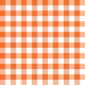 Gingham bright orange half inch vichy checks, plaid, cottagecore, traditional, country, halloween, white