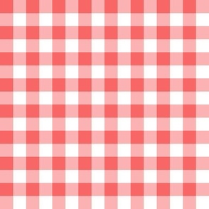 Gingham coral half inch vichy checks, plaid, cottagecore, traditional, country, white