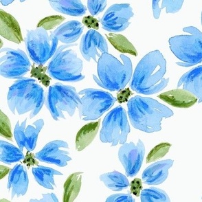 Megan Floral -05a all Blue Flowers on Off White