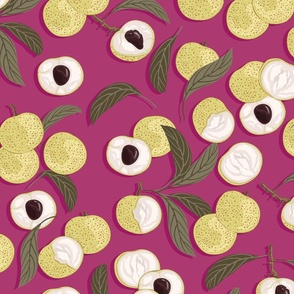 Longan fruit on a burgundy background