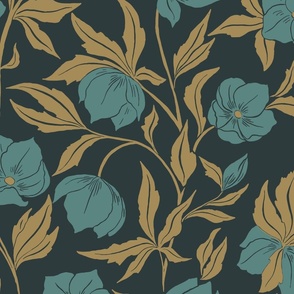 (L) Hellebore Christmas rose in teal and gold