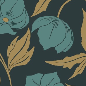 (J) Hellebore Christmas rose in teal and gold