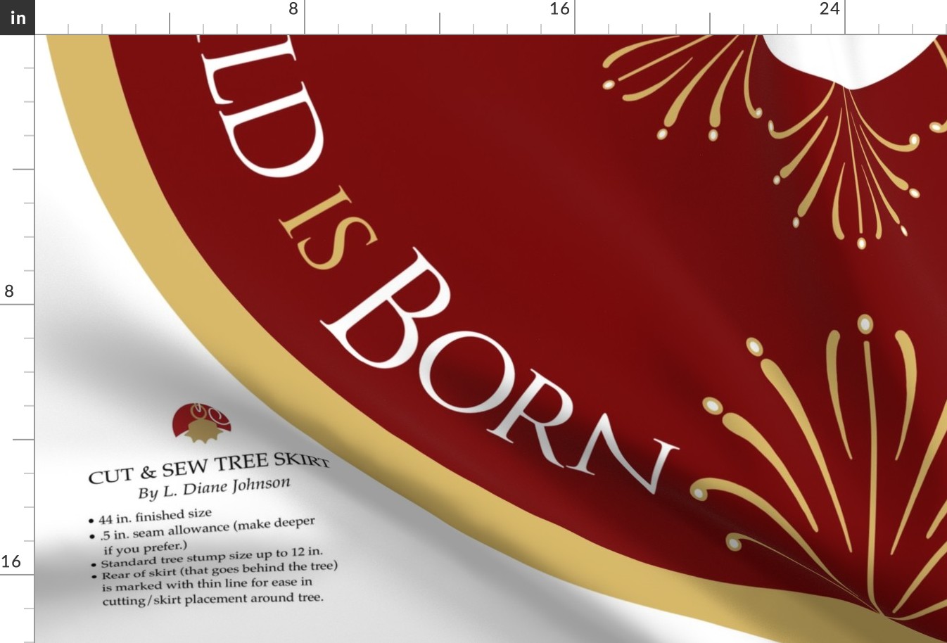 A Child is Born 44" Christmas Tree Skirt | Red + Gold